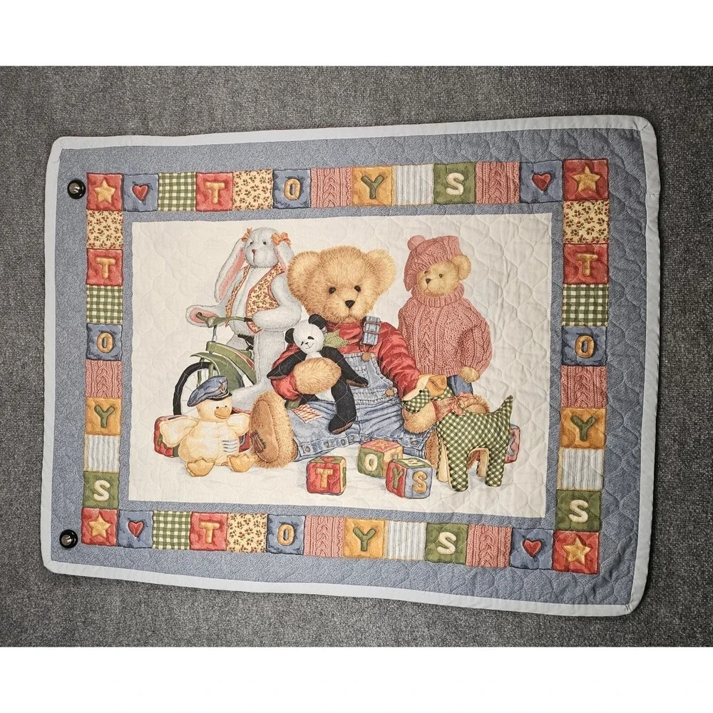 Vintage Blue Jean Teddy Bear Toys Baby Nursery Crib 32